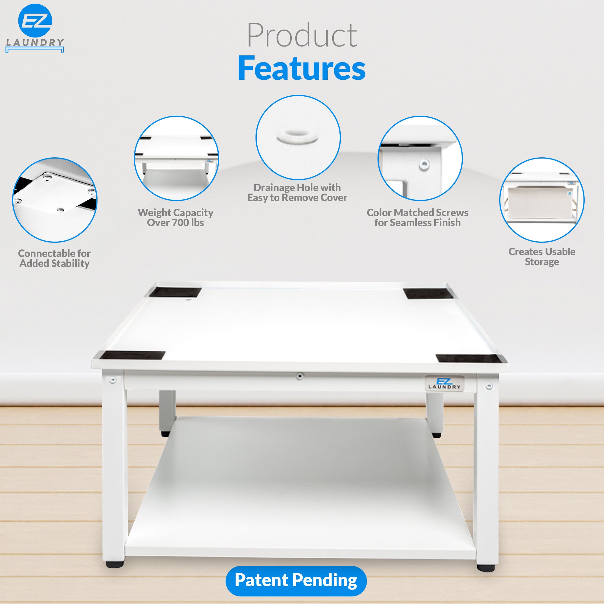 EZ LAUNDRY Universal Fit Washer & Dryer Pedestal with Storage Shelf and Drain Pan