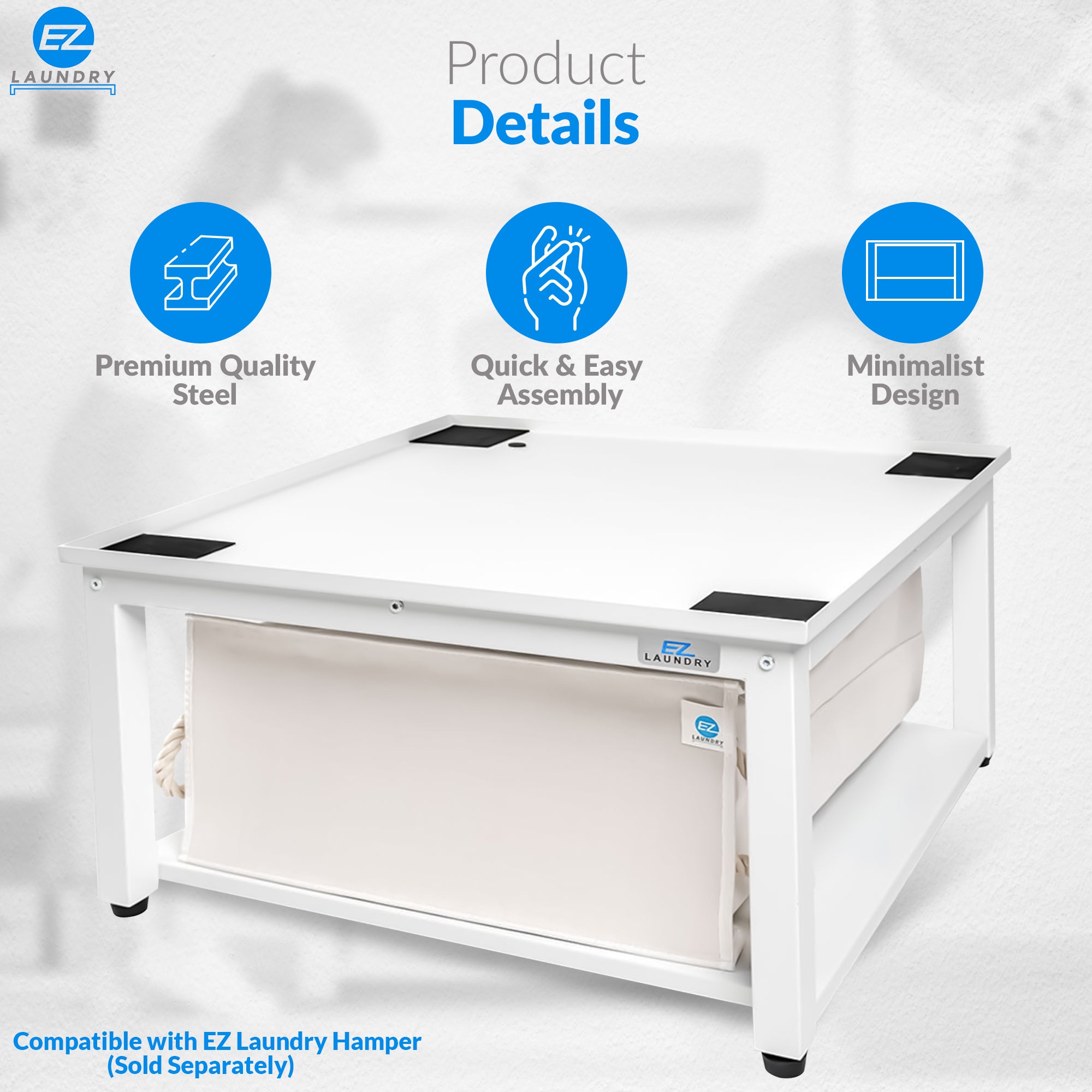 EZ Laundry Universal Pedestal 28" for Washing Machine & Dryer Base Platform - with matching Hamper BUNDLE - Universal Fit - Quality Steel up to 28 inches