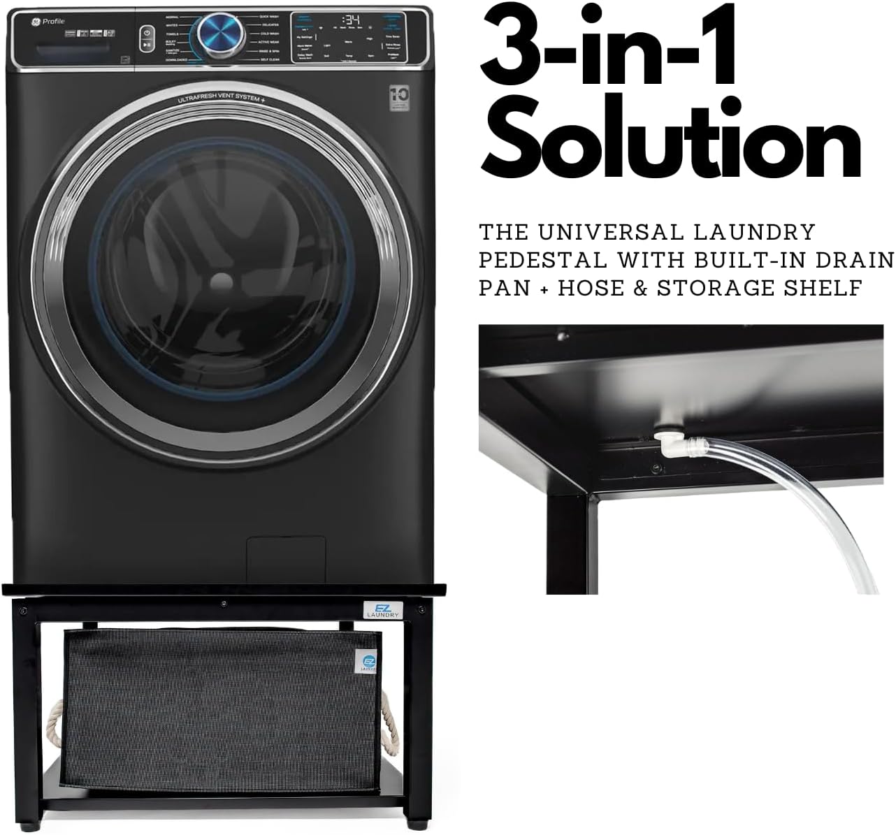 EZ Laundry Universal Pedestal 28" for Washing Machine & Dryer Base Platform - with matching Hamper BUNDLE - Universal Fit - Quality Steel up to 28 inches