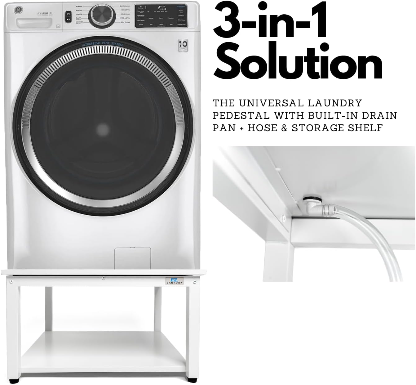 EZ Laundry Universal Pedestal 28" for Washing Machine & Dryer Base Platform - with matching Hamper BUNDLE - Universal Fit - Quality Steel up to 28 inches