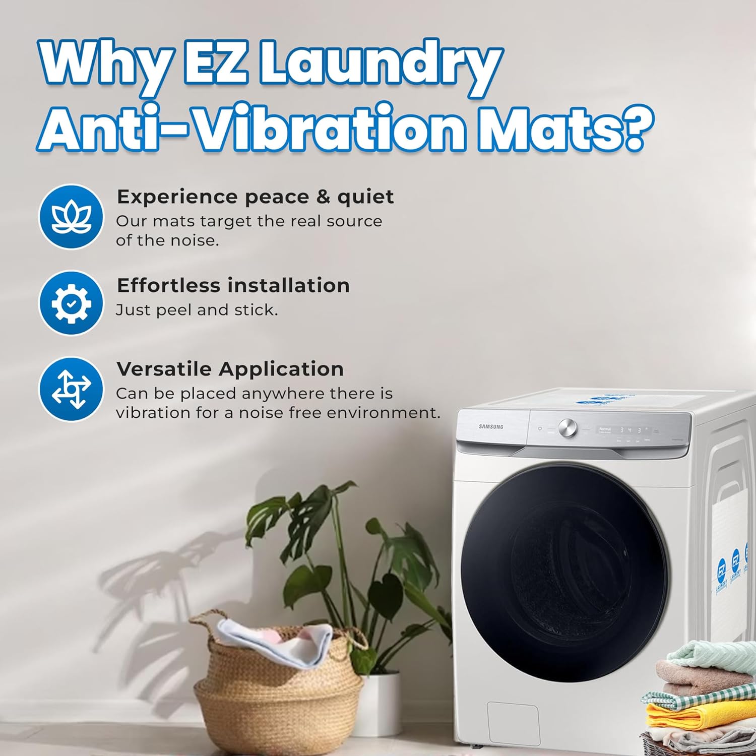 EZ Laundry Anti Vibration Sound Deadening Mat for Washing Machine or Laundry Pedestal (White)