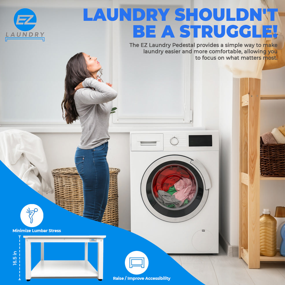 EZ LAUNDRY Universal Fit Washer & Dryer Pedestal with Storage Shelf and Drain Pan